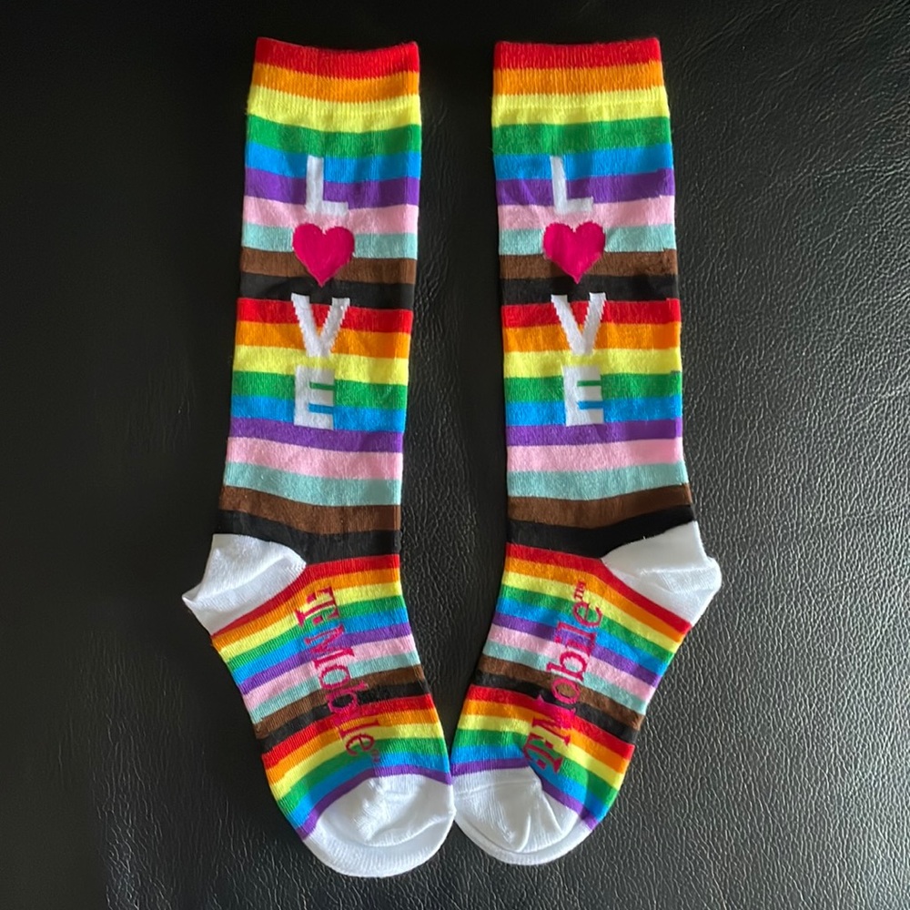 New TMOBILE Tuesday Rainbow Pride Socks LOVE Heart Multicolor Limited Edition